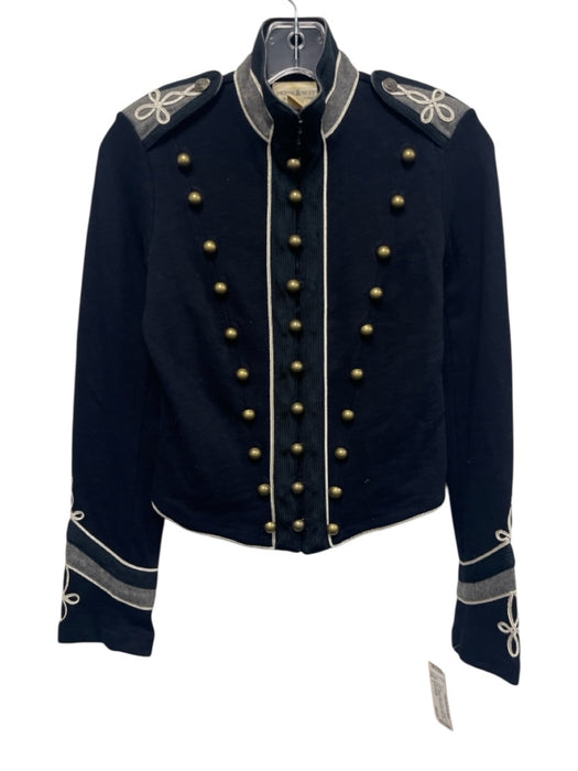 Denim & Supply Size 2 Navy & Silver Cotton gold tone button Military Jacket Navy & Silver / 2