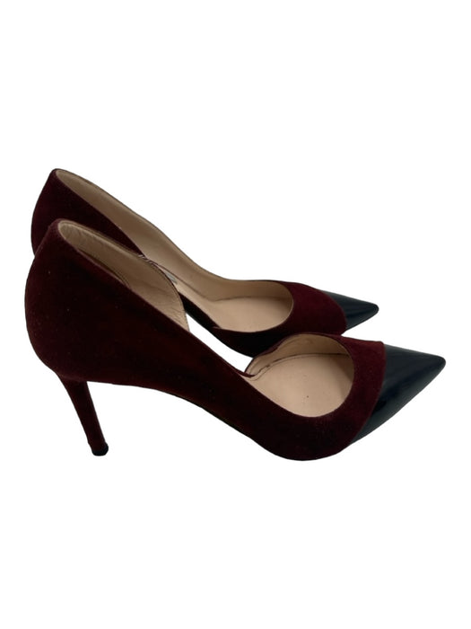 Prada Shoe Size 37.5 Red & Black Suede Patent Pointed Toe D'orsay Midi Pumps Red & Black / 37.5