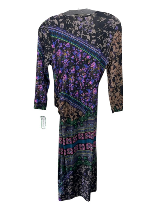 Etro Size 42 Purple & Multi Viscose Blend Surplice 3/4 Sleeve Knee Length Dress Purple & Multi / 42