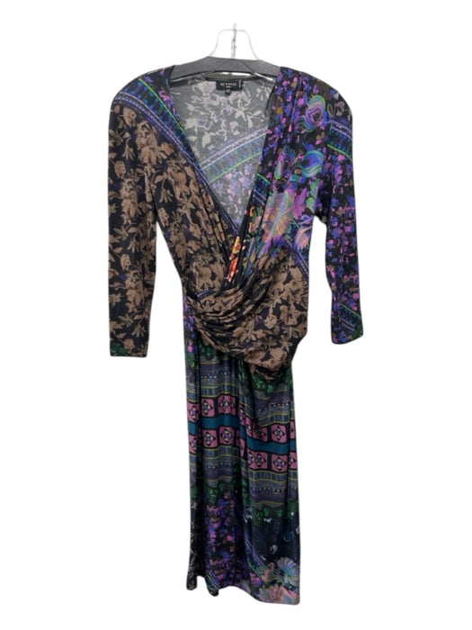 Etro Size 42 Purple & Multi Viscose Blend Surplice 3/4 Sleeve Knee Length Dress Purple & Multi / 42