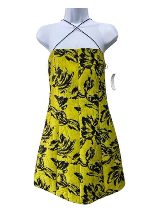 Alice + Olivia Size 8 Chartreuse Yellow & Black Polyester Jacquard Floral Dress Chartreuse Yellow & Black / 8