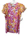 Hale Bob Size XS White, Pink & Orange Rayon Blend Ruffle Sleeves Round Neck Top White, Pink & Orange / XS