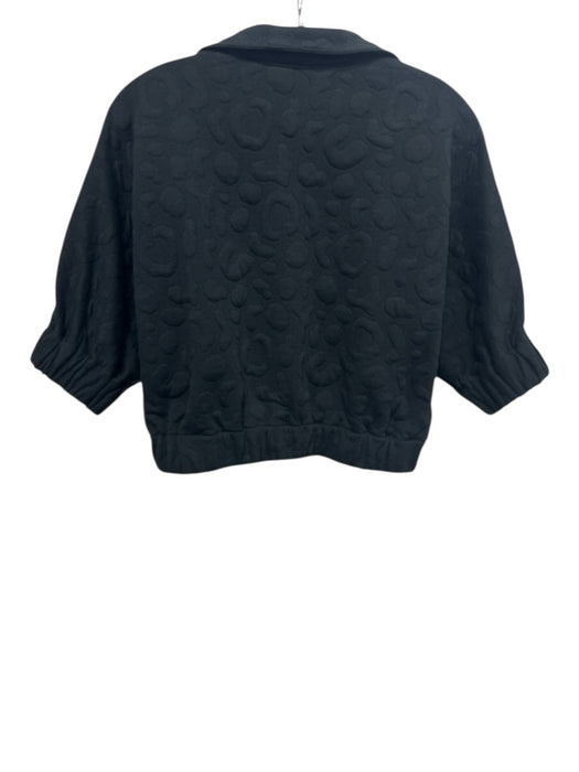Emily McCarthy Size S Black Polyester Blend Textured Short Sleeve Collar Top Black / S