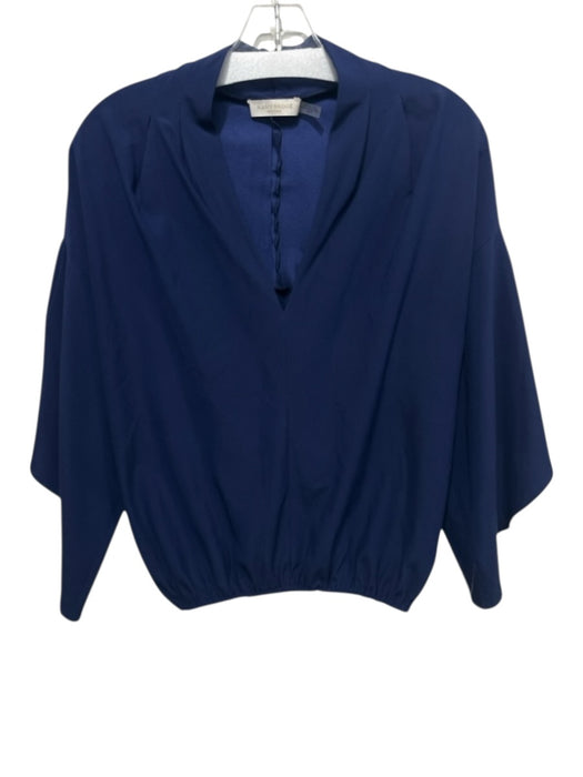 Ramy Brook Size XS Navy Blue Silk 3/4 Bell Sleeve V Neck Elastic Hem Top Navy Blue / XS