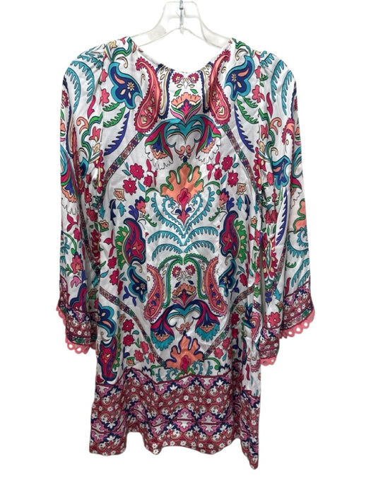 Hale Bob Size S White & Multi Viscose Paisley Print Long Sleeve Lace Trim Dress White & Multi / S