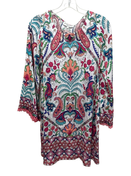 Hale Bob Size S White & Multi Viscose Paisley Print Long Sleeve Lace Trim Dress White & Multi / S