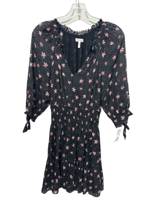 Rebecca Taylor Size S Black, White & Pink Silk & Cotton Dots Flowers Dress Black, White & Pink / S