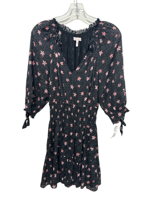 Rebecca Taylor Size S Black, White & Pink Silk & Cotton Dots Flowers Dress Black, White & Pink / S