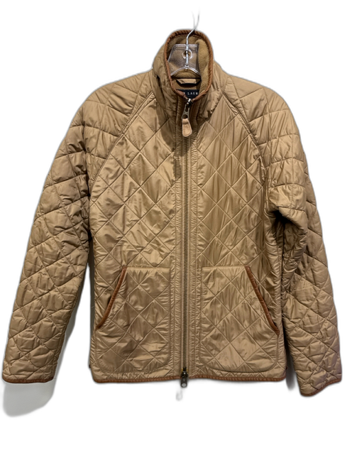 Ralph Lauren Black Size M Tan Polyester Quilted Leather Trim Zip Up Jacket Tan / M