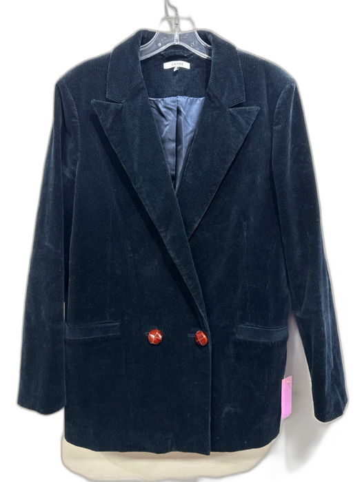 Ganni Size 38/0 Dark Teal Cotton Blend Corduroy Double Breast Blazer Jacket Dark Teal / 38/0