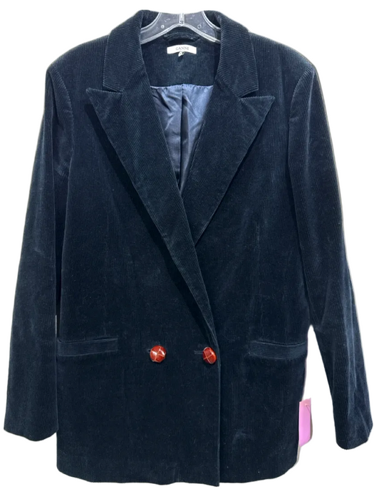 Ganni Size 38/0 Dark Teal Cotton Blend Corduroy Double Breast Blazer Jacket Dark Teal / 38/0