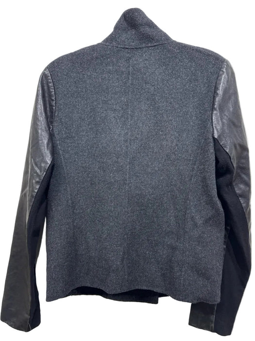 Vince Size M Gray & Black Wool Blend Leather trim Zip Up Fabric Block Jacket