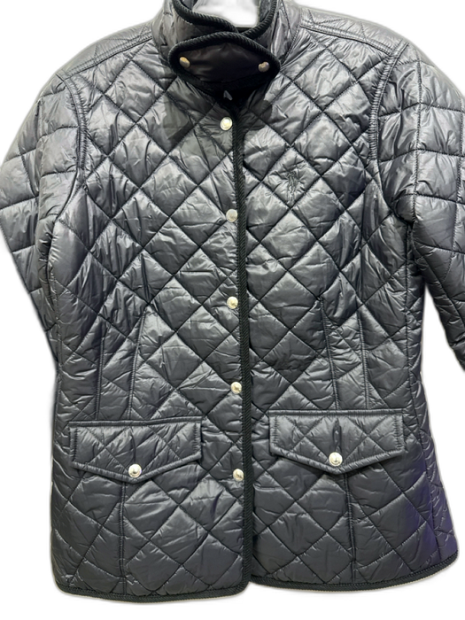 Polo Ralph Lauren Size M Black Nylon Diamond Quilted Snap Front Jacket Black / M