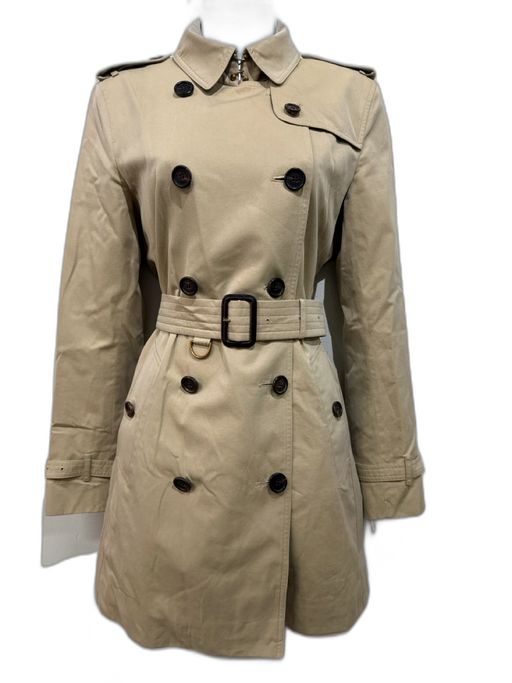 Burberry Size 8 Beige Cotton Novacheck Lining Double Breast Buckle Detail Coat Beige / 8