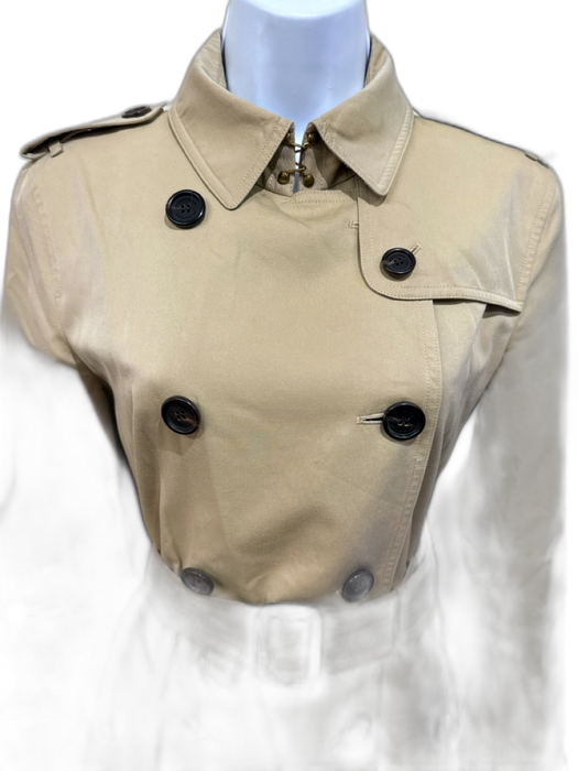 Burberry Size 8 Beige Cotton Novacheck Lining Double Breast Buckle Detail Coat Beige / 8