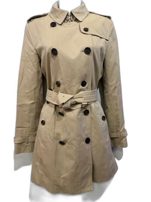 Burberry Size 8 Beige Cotton Novacheck Lining Double Breast Buckle Detail Coat Beige / 8