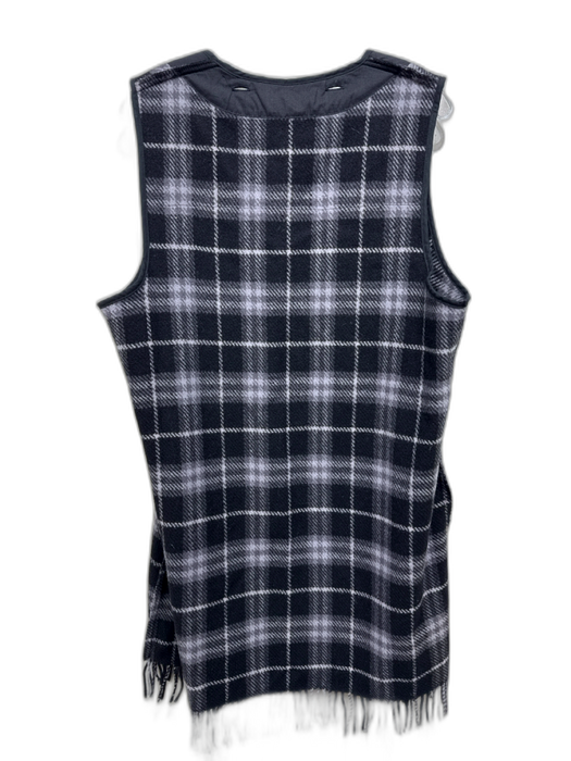 Burberry Size 10 Black & Gray Wool Felt Plaid Fringe hem Lining' Coat Black & Gray / 10