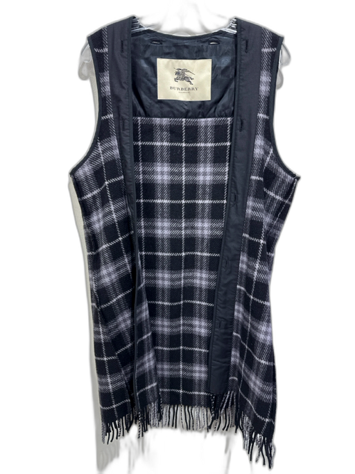 Burberry Size 10 Black & Gray Wool Felt Plaid Fringe hem Lining' Coat Black & Gray / 10