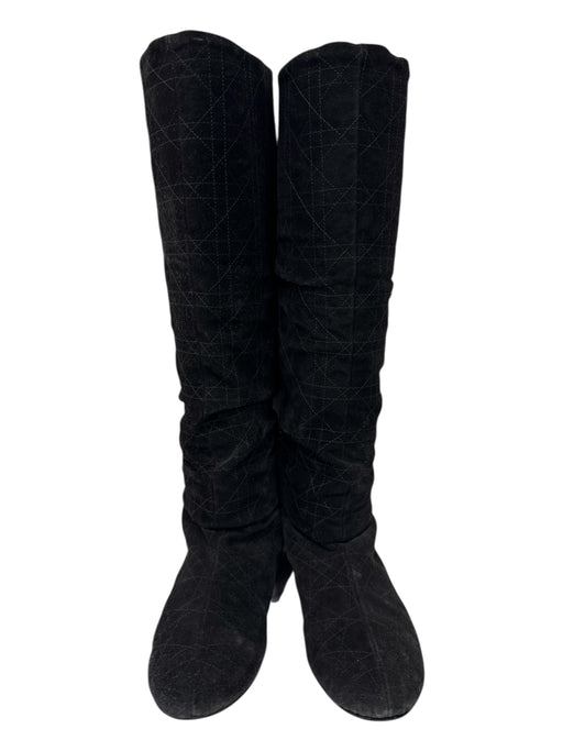 Christian Dior Shoe Size 40 Black Suede round toe Quilted Pattern Slouchy Boots Black / 40