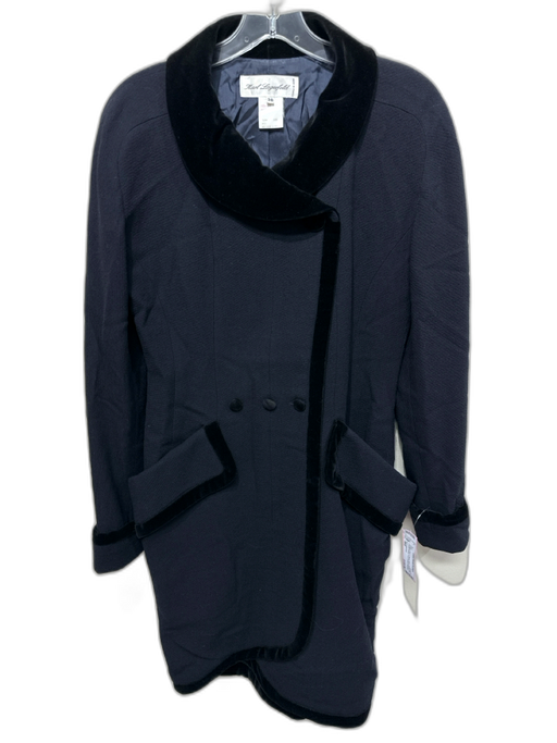 Karl Lagerfeld Size 38/0 Navy & Black Wool Velvet Trim Double Breast Coat Navy & Black / 38/0