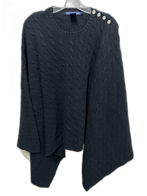 Ralph Lauren Black Wool & Cashmere Cable Knit Button Detail Drape Poncho Black / M/L