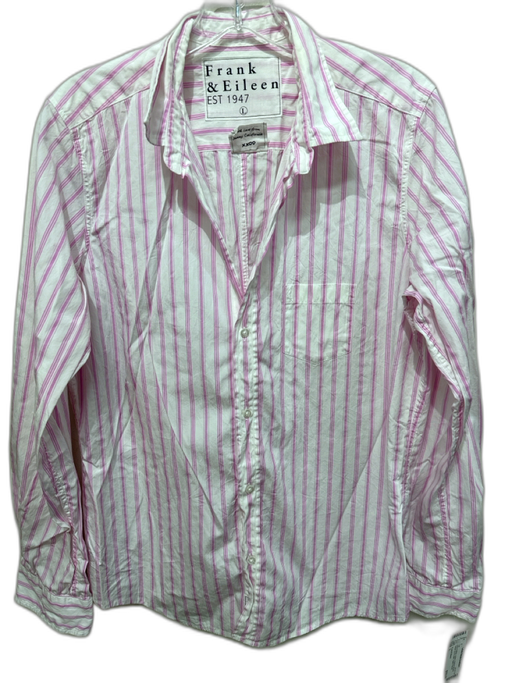 Frank & Eileen Size L Pink & White Cotton Vertical Stripes Patch Pocket Top Pink & White / L