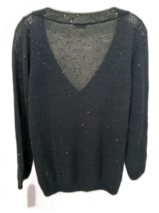 Brunello Cucinelli Size M Navy Linen, Cotton & Silk Rib Knit Sequinned Sweater Navy / M