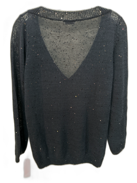 Brunello Cucinelli Size M Navy Linen, Cotton & Silk Rib Knit Sequinned Sweater Navy / M