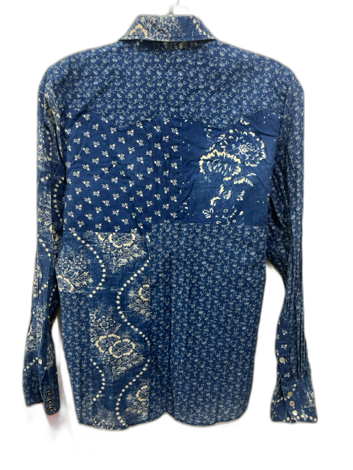 Ralph Lauren Size 8 Blue & Cream Cotton Long Sleeve Floral Patchwork Top Blue & Cream / 8