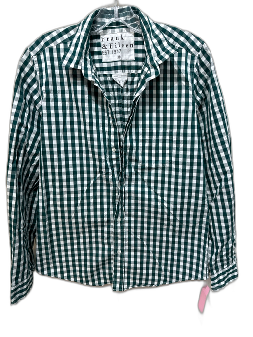 Frank & Eileen Size M Green & White Cotton Long Sleeve Gingham Patch Pocket Top Green & White / M