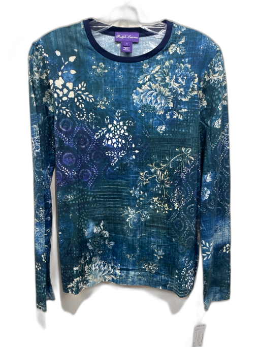 Ralph Lauren Purple Size M Blue & Cream Cotton Long Sleeve Floral Crew Neck Top Blue & Cream / M