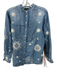 Johnny Was Workshop Size M Chambray Cotton Long Sleeve Embroidered Stars Top Chambray / M