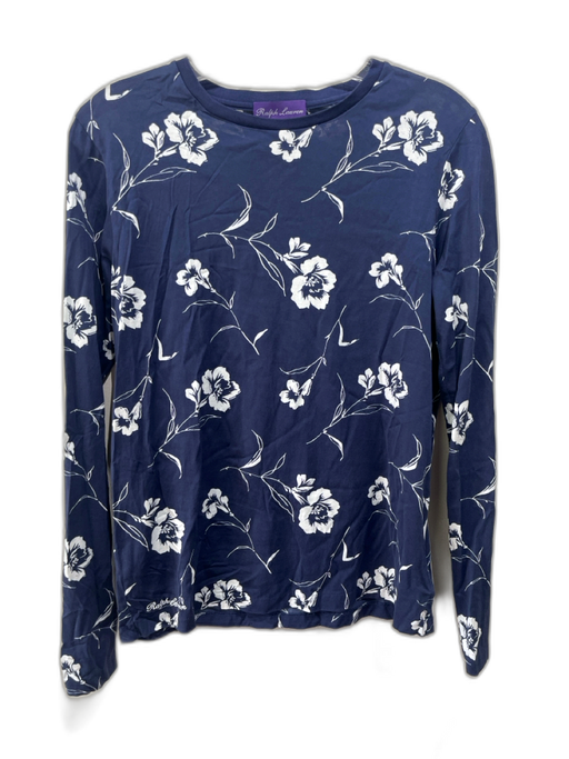 Ralph Lauren Purple Size M Navy & white Cotton Long Sleeve Floral Crew Neck Top Navy & white / M