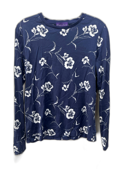 Ralph Lauren Purple Size M Navy & white Cotton Long Sleeve Floral Crew Neck Top Navy & white / M