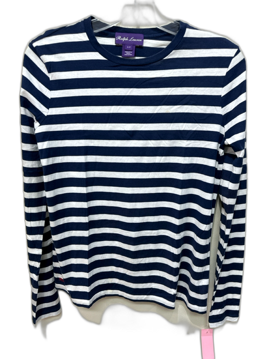 Ralph Lauren Purple Size S Navy & white Cotton Long Sleeve Striped Crew Neck Top Navy & white / S