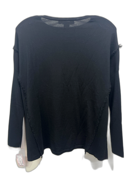 Ralph Lauren Purple Size S Black Wool Long Sleeve Fringe Detail Round Neck Top Black / S