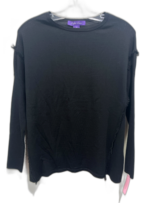 Ralph Lauren Purple Size S Black Wool Long Sleeve Fringe Detail Round Neck Top Black / S