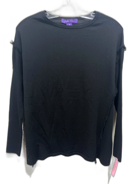 Ralph Lauren Purple Size S Black Wool Long Sleeve Fringe Detail Round Neck Top Black / S