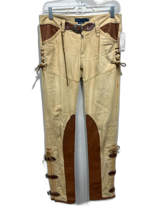 Ralph Lauren Size 6 Tan & brown Cotton & Leather Low Rise Buckle Detail Pants Tan & brown / 6
