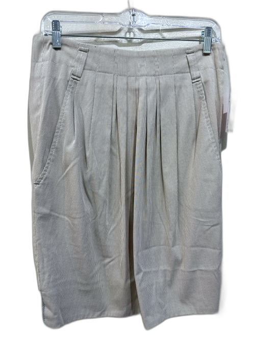 Brunello Cucinelli Size 6 Cream & Taupe Cotton Blend Pleat Detail Skirt Cream & Taupe / 6