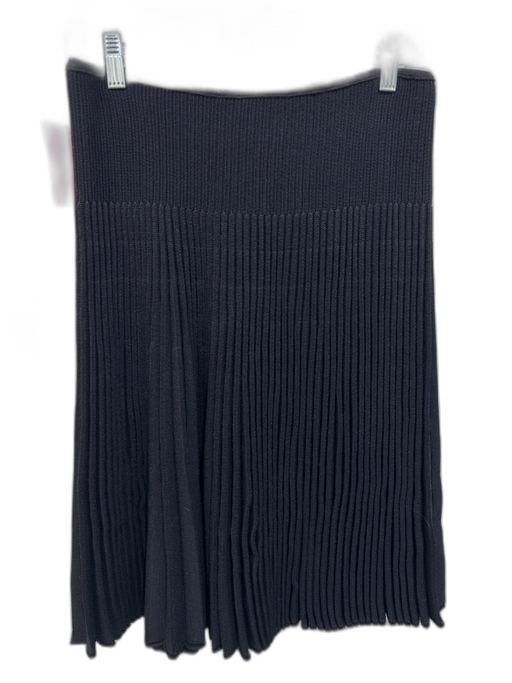 Valentino Size L Black Wool Blend Elastic Waist Rib Knit Accordian Pleat Skirt Black / L