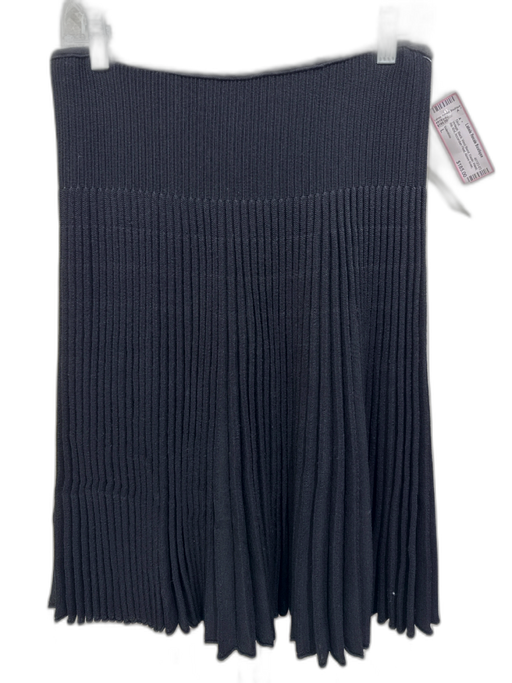 Valentino Size L Black Wool Blend Elastic Waist Rib Knit Accordian Pleat Skirt Black / L