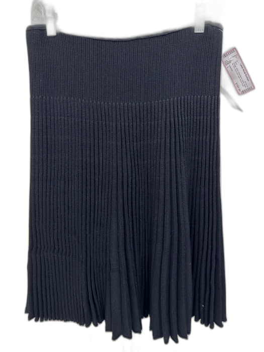 Valentino Size L Black Wool Blend Elastic Waist Rib Knit Accordian Pleat Skirt Black / L