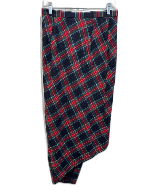 Emanuel Ungaro Size 8 Red, Blue & Green No Fabric Tag Assymetrical Plaid Skirt Red, Blue & Green / 8
