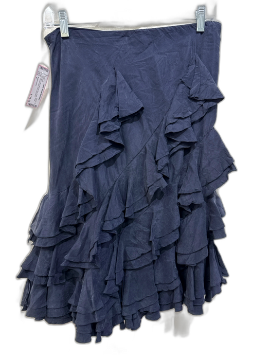 Ralph Lauren Size 4 Navy Silk Washed Silk Elastic Waist Tiered Ruffle Knee Skirt Navy / 4