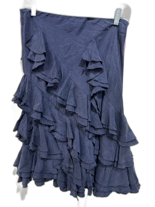 Ralph Lauren Size 4 Navy Silk Washed Silk Elastic Waist Tiered Ruffle Knee Skirt Navy / 4