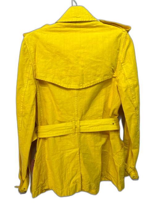 Burberry Size 8 Yellow Cotton & Linen Buckle Detail Double Breast Belted Jacket Yellow / 8