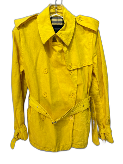 Burberry Size 8 Yellow Cotton & Linen Buckle Detail Double Breast Belted Jacket Yellow / 8
