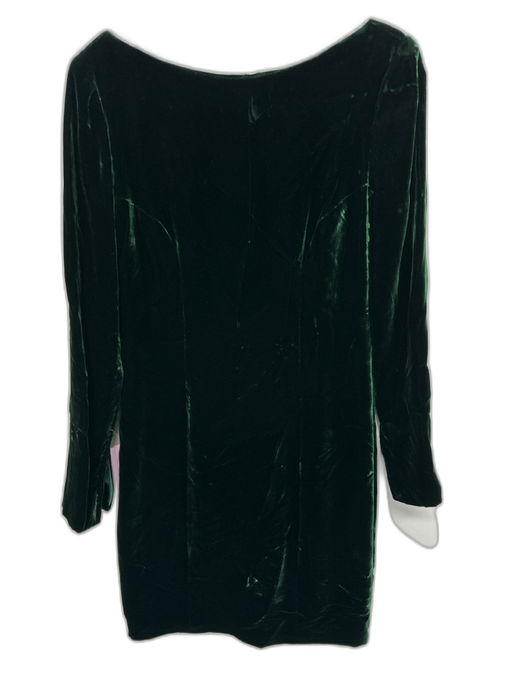 Size 6 Emerald Green Velvet Rhinestone Buttons V Neck Shoulder Pad Dress Emerald Green / 6