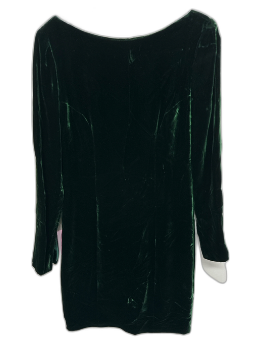 Size 6 Emerald Green Velvet Rhinestone Buttons V Neck Shoulder Pad Dress Emerald Green / 6